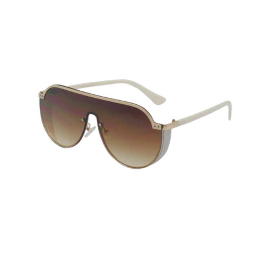 Oversized Shield Sunglasses in Brown and Cream